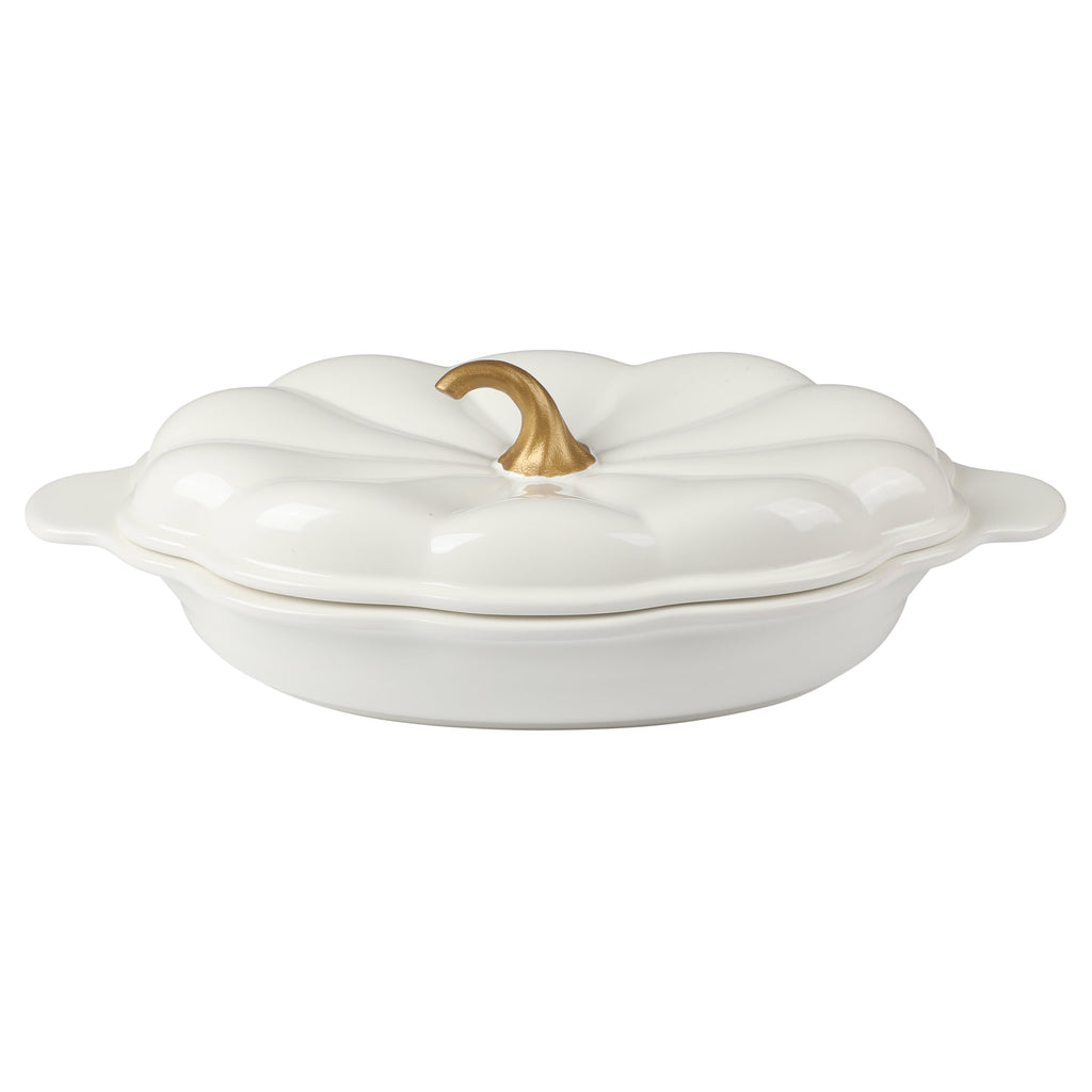 The Pioneer Woman 3-Quart Oval Pumpkin Stoneware Baker with Lid, Linen