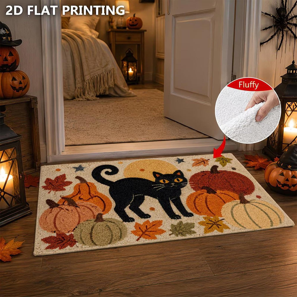 Halloween Decor Black Cat Doormat 15.75x23.62 Inch Fall Pumpkin Moon Design Non Slip Indoor Entrance Rug for Home Entryway Decor