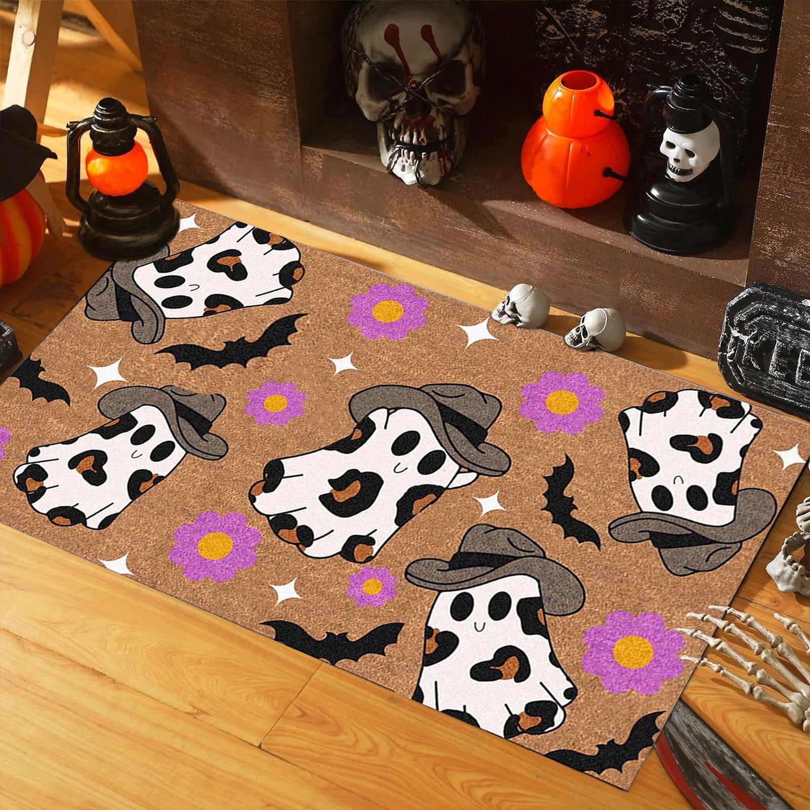 Fnyoxu Halloween Decorations, Halloween Thanksgiving Pumpkins Doormat Rug - Non-Slip Entrance Doormat Rug Indoor for Home/Bathroom/Kitchen/Bedroom