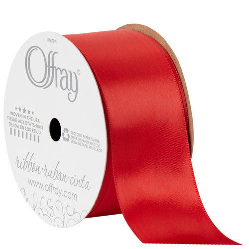 (2 pack) Offray Ribbon, Red 1 1/2 inch Double Face Satin Polyester Ribbon, 12 feet