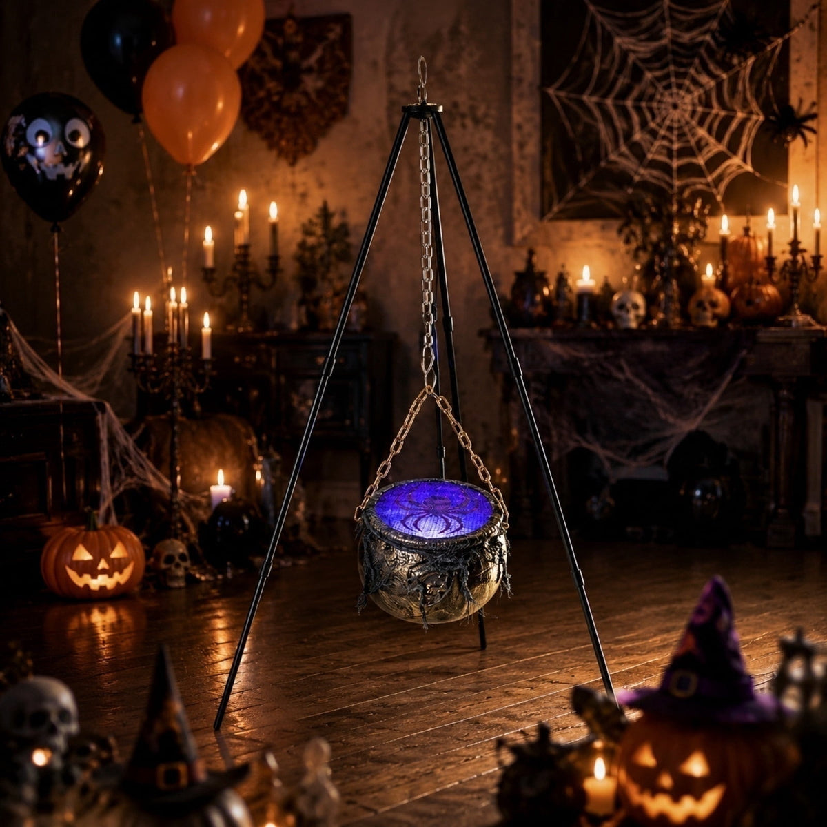 EWASWON Halloween Cauldron with Lights and Sound, LED Light-Up Spooky Witch Brew Pot Decoration for Indoor Outdoor Home Mantel Kitchen Party