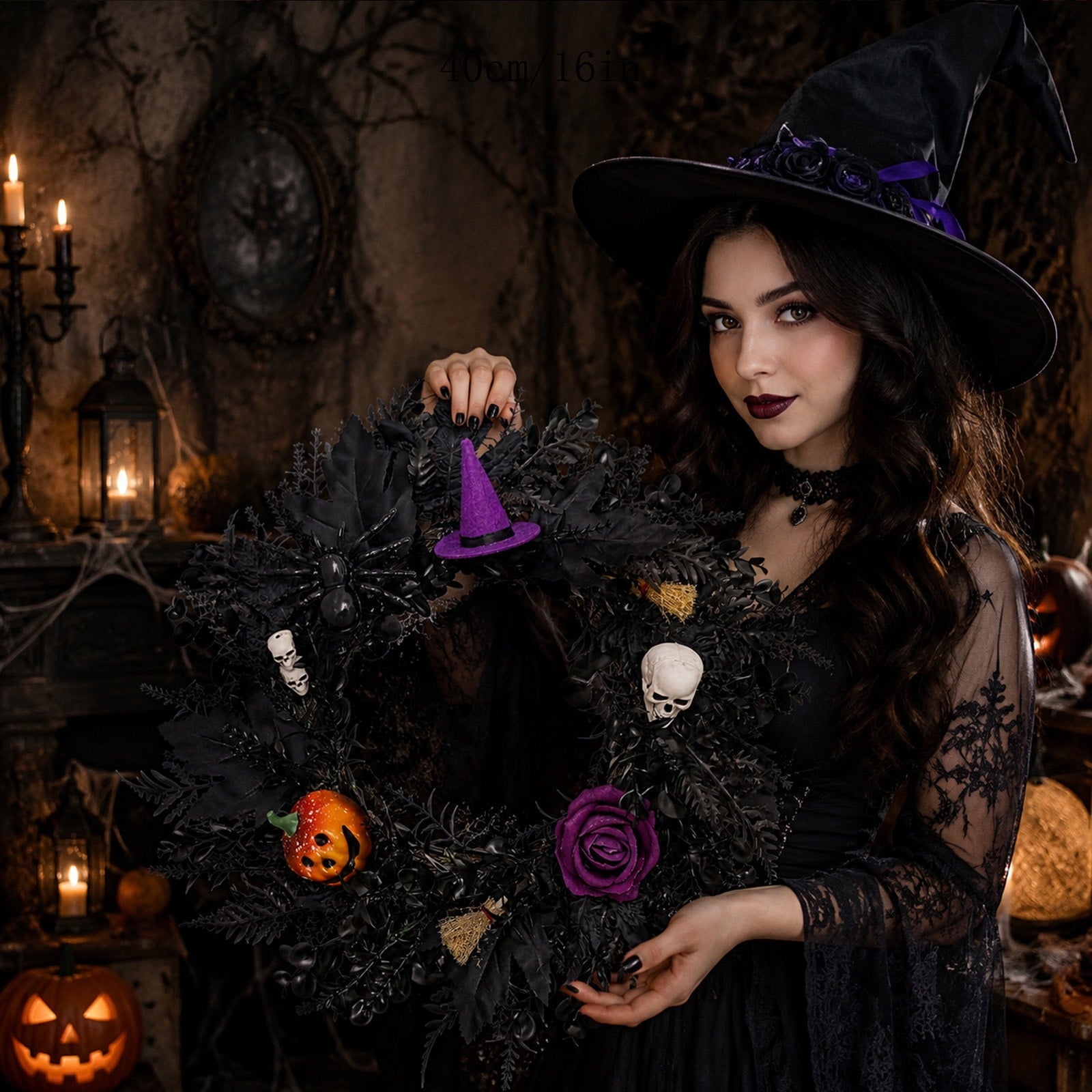 Boovnll Halloween Wreath, 18" Horror & Novelty Handmade Black Twig Glitter Bats Halloween Wreaths for Front Door Fireplace Wall Porch Party Decor, Halloween Decorations