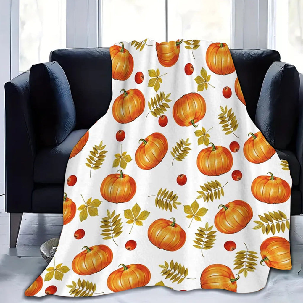 FastXmas Halloween Throw Blanket, 30"x40" Flannel Fleece Pumpkins Maple Checkered Plush Blanket, Soft Lightweight Skin-Friendly Fall Harvest Decorative Throw Blanket for Couch Sofa Bed Outdoor