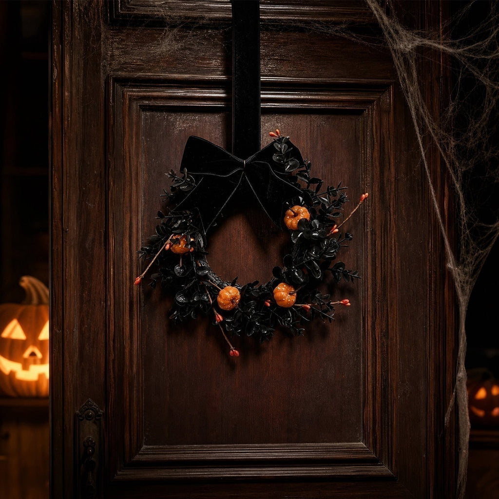 Boovnll Halloween Wreath, 18" Horror & Novelty Handmade Black Twig Glitter Bats Halloween Wreaths for Front Door Fireplace Wall Porch Party Decor, Halloween Decorations