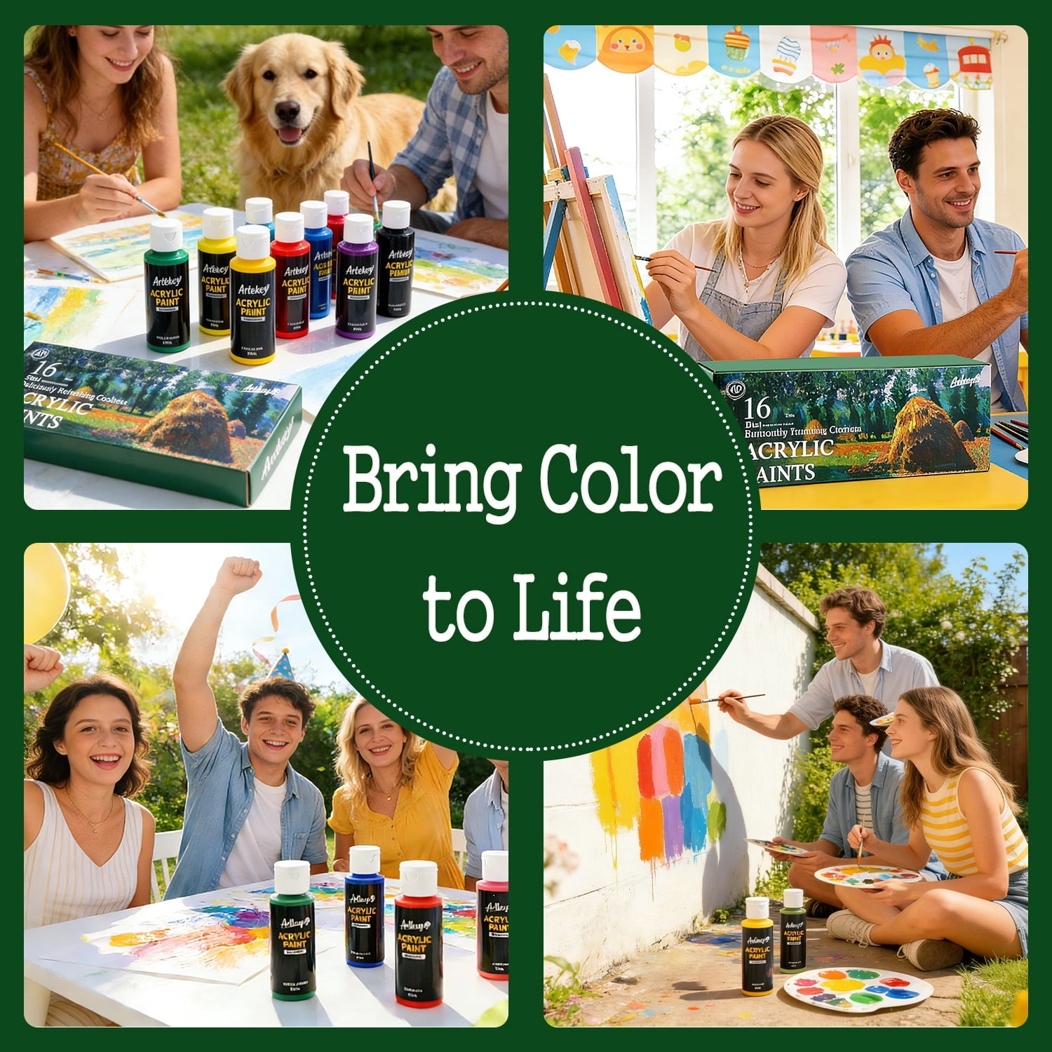 Artkey Acrylic Craft Paint Set, Festival, 24 Colors (2-Ounce)