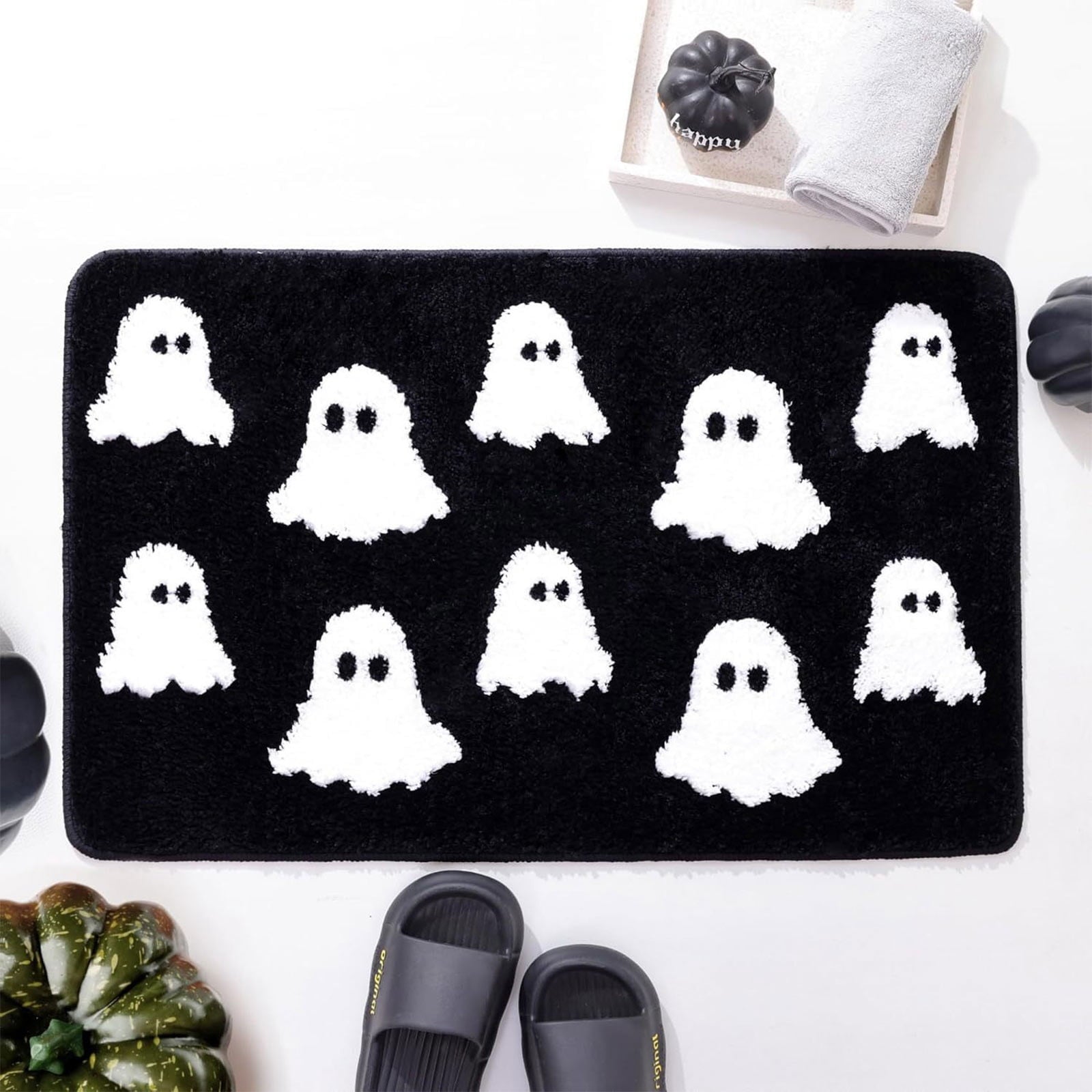 Coollooc Halloween Spooky Ghosts Bath Mat, Light Grey Bathroom Rugs Cute Home Decor Non Slip Gift Shower Rug for Bedroom, Happy Halloween Door Mat, Living Room and Entry(Pink)