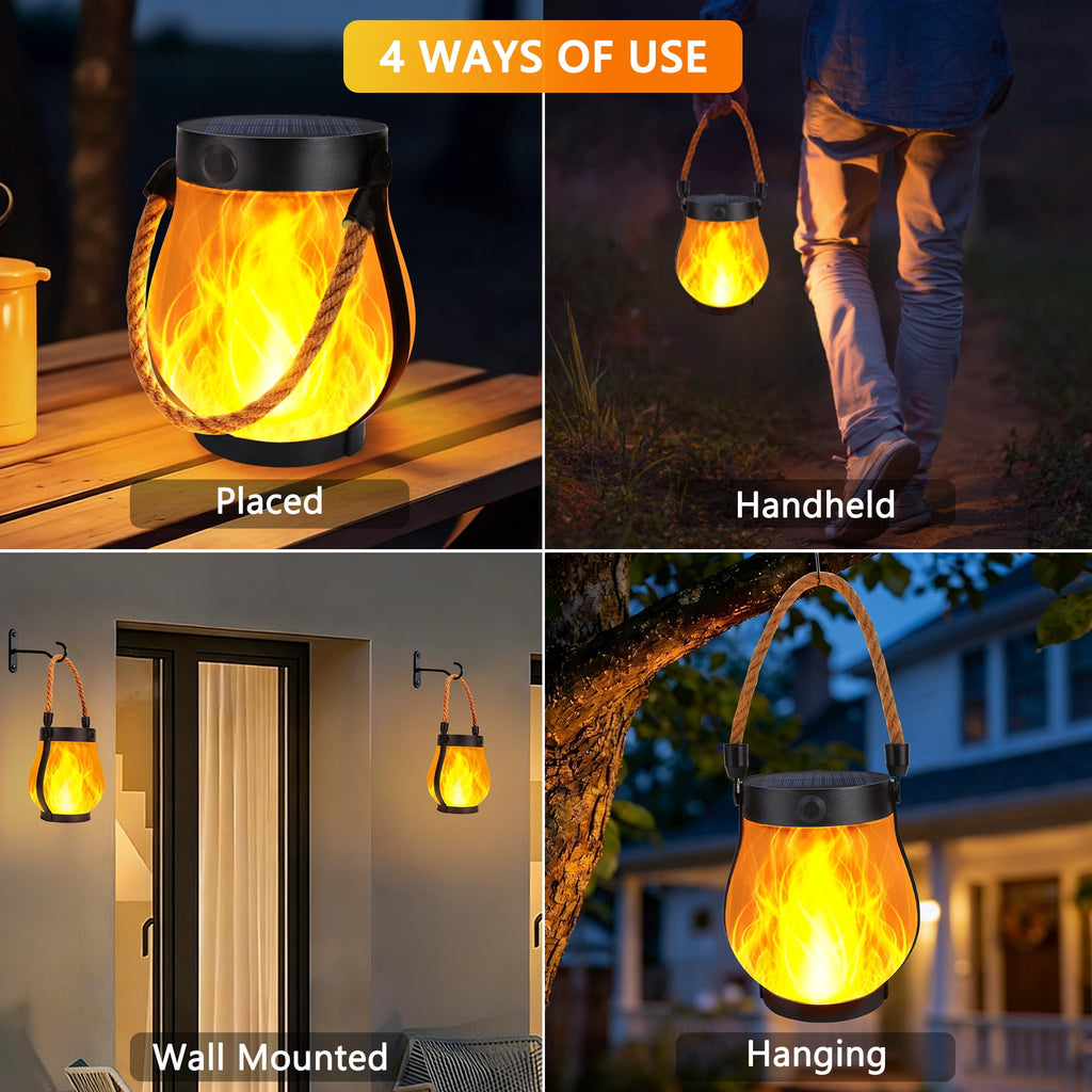 Ceevoo 2 Pack Solar Lanterns Outdoor, Flikering Flame Solar Hanging Lantern Lights Waterproof for Garden Patio Yard Halloween Decorations