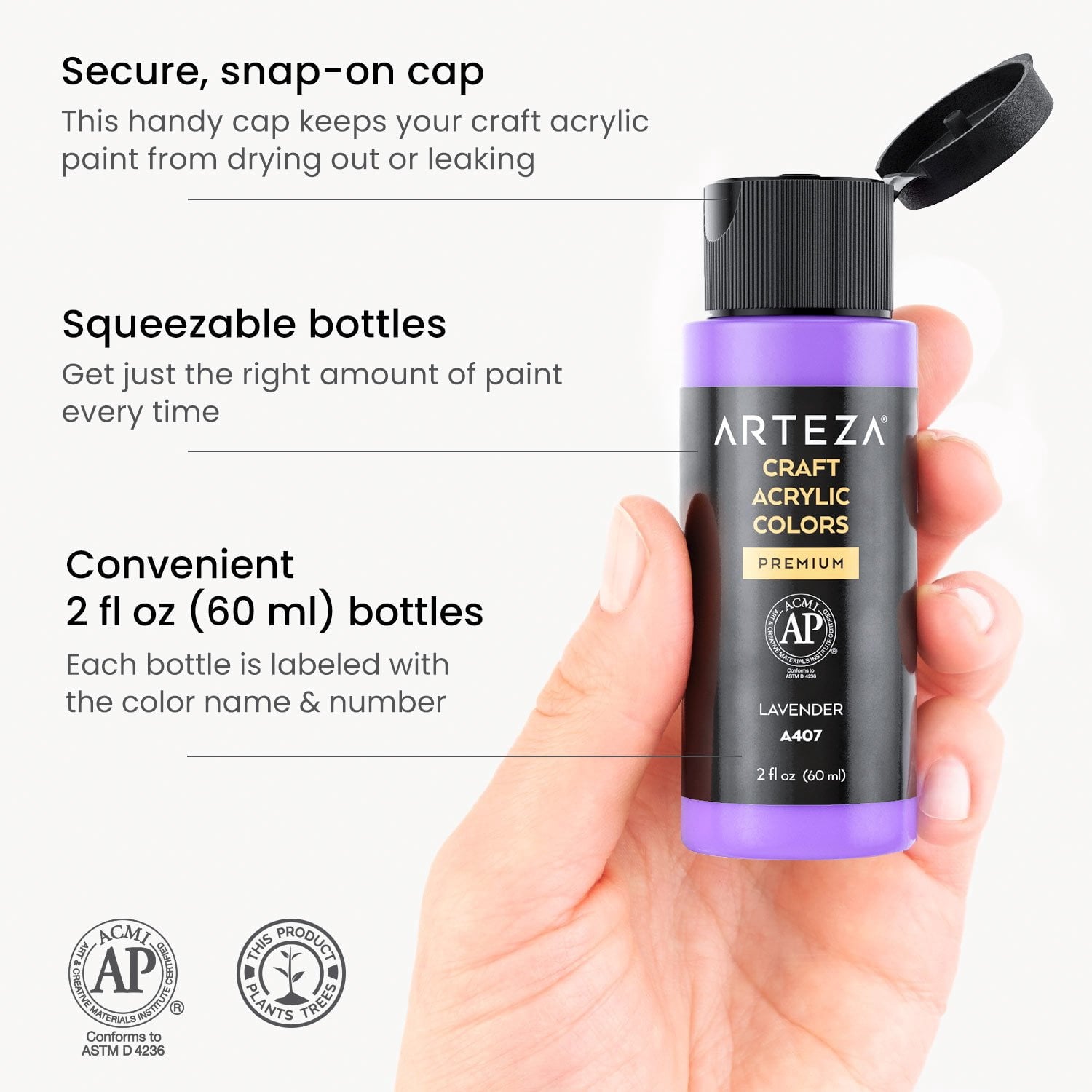 Arteza Acrylic Craft Paint, Matte Finish, Multicolor, Set of 20, 60 mL