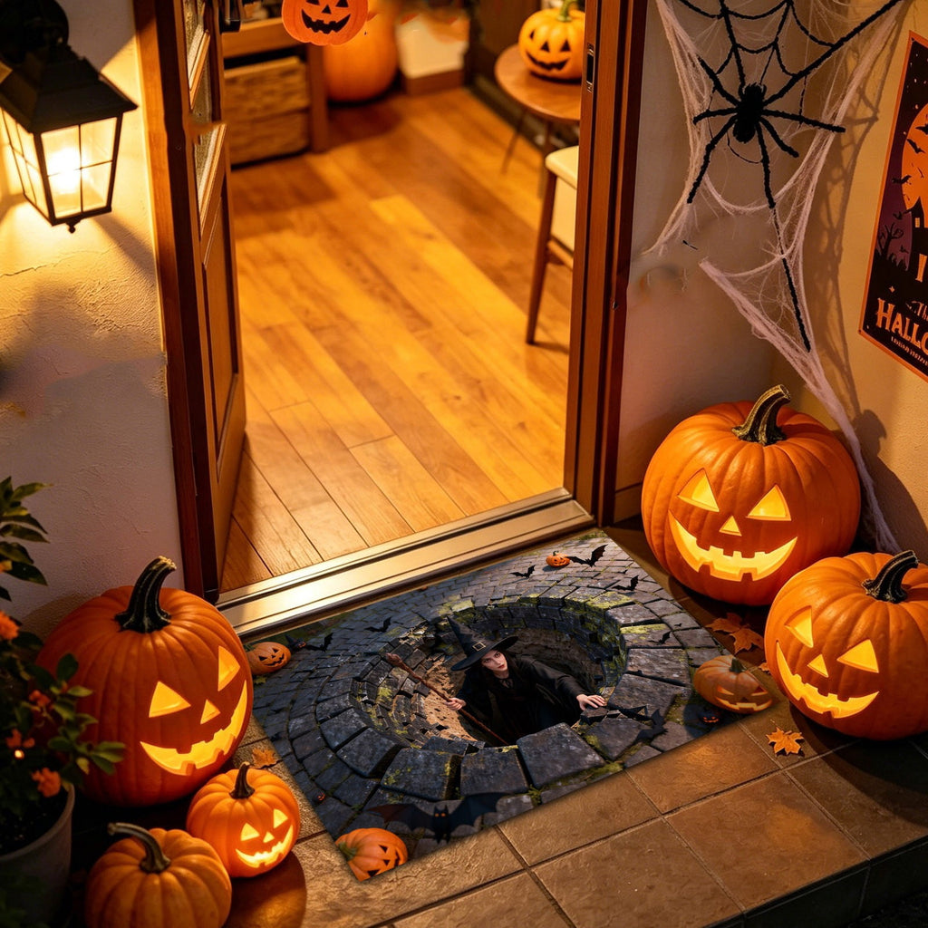 3D Optical Illusion Halloween Doormat Visual Trap Hole Design Non Velvet Entryway Rug Washable Floor Mat