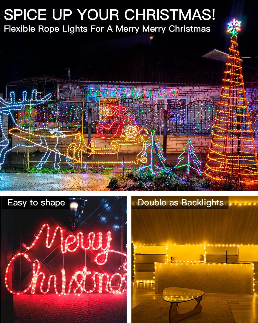 39FT 100 LEDs Rope Lights, 16 Colors Changing Lights with Remote, USB Powered Clear Tube Fairy Light Waterproof for Wedding Christmas Party Indoor Outdoor Decorations