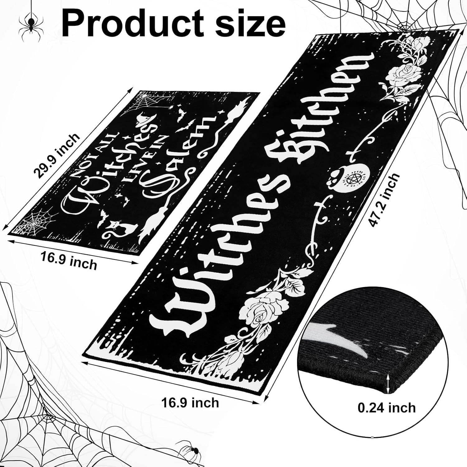 2 Pack Halloween Kitchen Mats Witches Rugs Gothic Kitchen Decor Farmhouse Halloween Doormat Outdoor Vintage Non-Slip Floor Mats Retro Halloween Rugs Decor for Home Kitchen Party (Gothic)