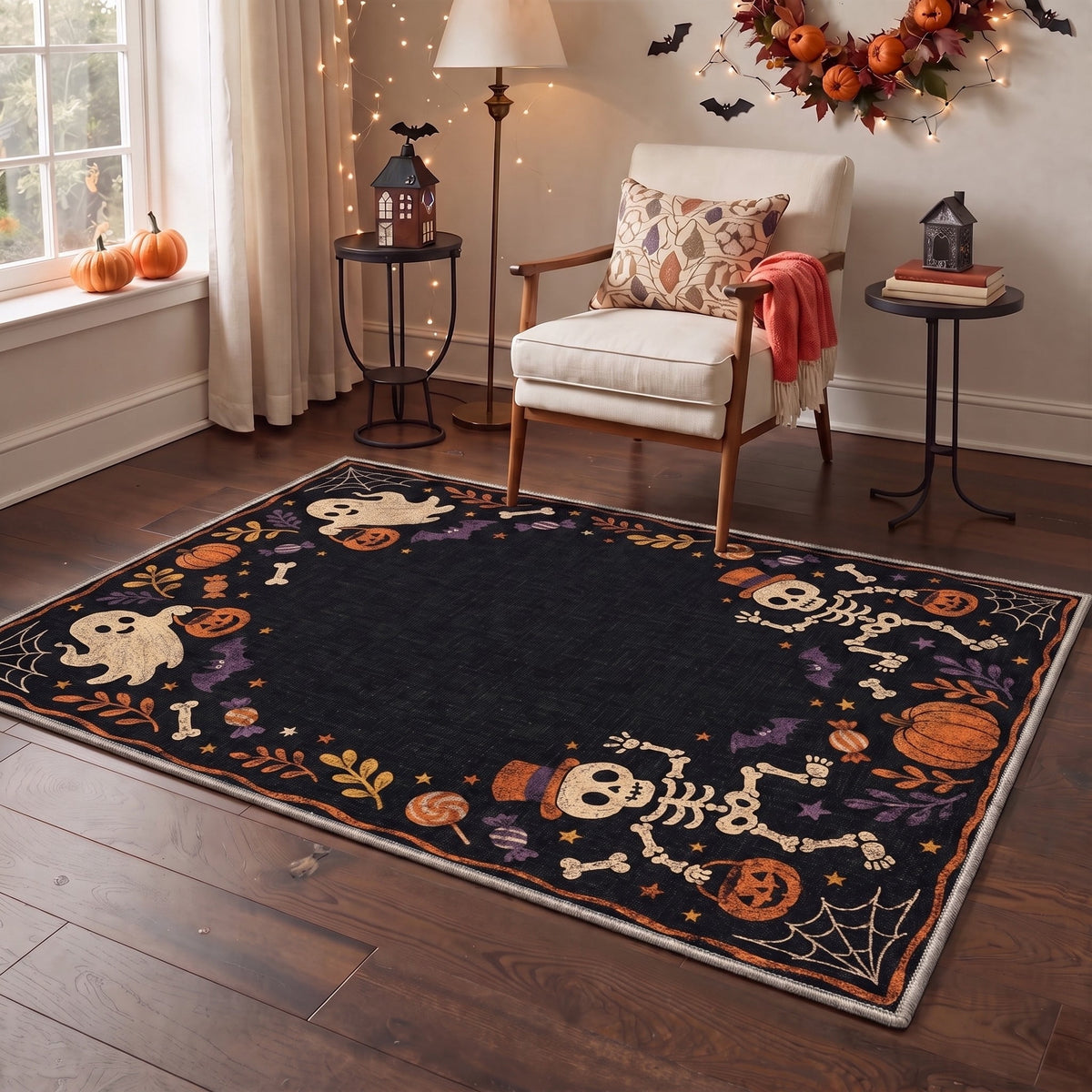 GENIMO 2'x3' Halloween Doormat, Washable Non Slip Soft Vintage Witch Outdoor Door Mat for Front Door Covered Porch Patio Entryway, Burnt Amber