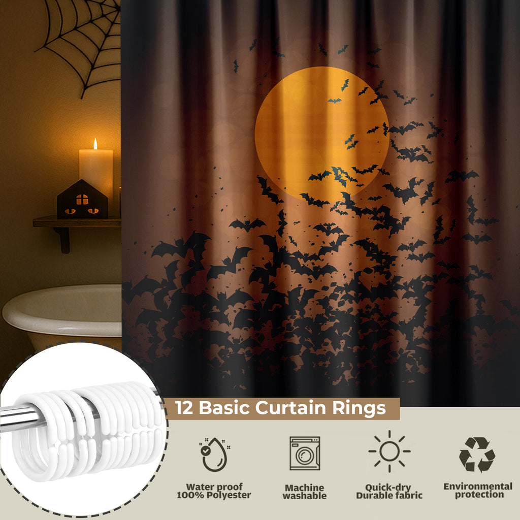 Seasonwood Halloween Shower Curtain,Spooky Halloween Black Cat Shower Curtain,Waterproof Halloween Bathroom Decor with 12 hooks,72"x72"