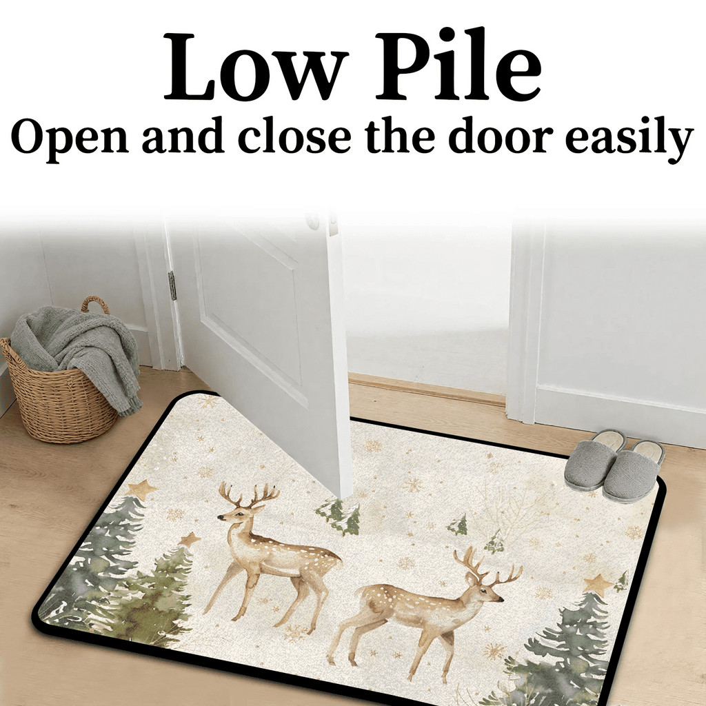 CURLYOOT Xmas Deer Animals Indoor Doormat, Non-Slip Absorbent Door Mat 24" x 16", Entrance Floor Mat Washable Entry Doormats for Entryway Front Back Door
