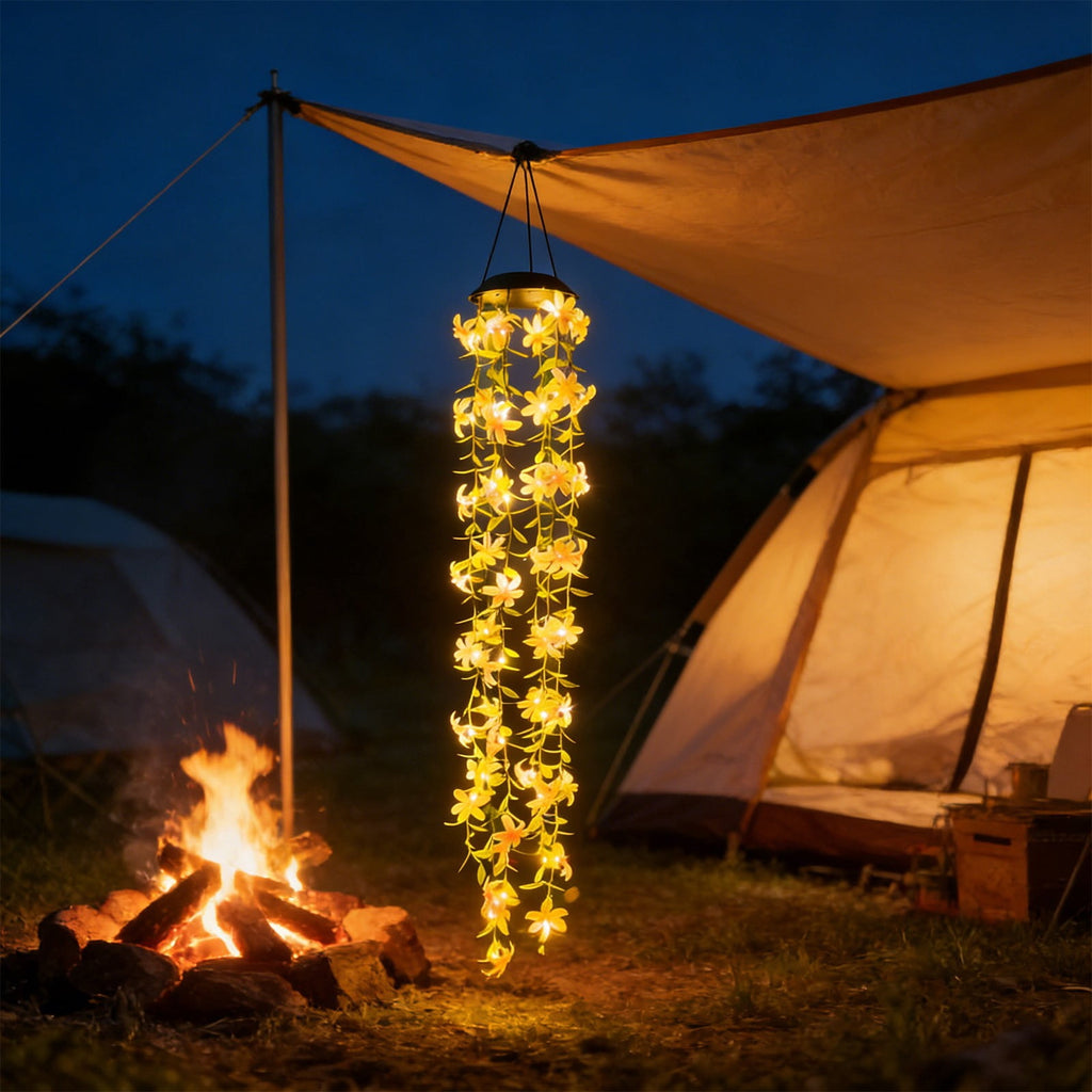 Solar Flower Hanging Wind Chime Light,Waterproof Outdoor LED Pendant Lamp,Solar Powered Auto Charging Warm Glow Light,Decorative Hanging Lantern for Garden Patio Balcony Yard Tree