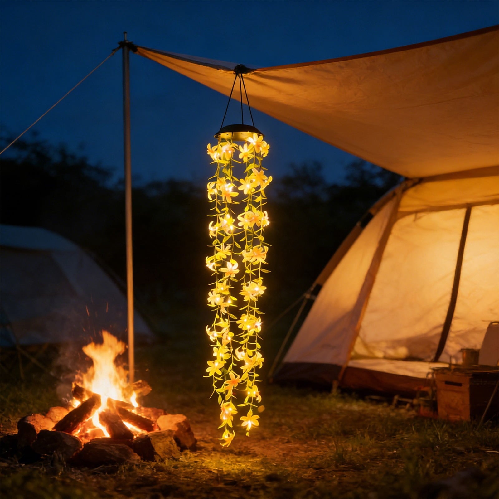 Solar Flower Hanging Wind Chime Light,Waterproof Outdoor LED Pendant Lamp,Solar Powered Auto Charging Warm Glow Light,Decorative Hanging Lantern for Garden Patio Balcony Yard Tree
