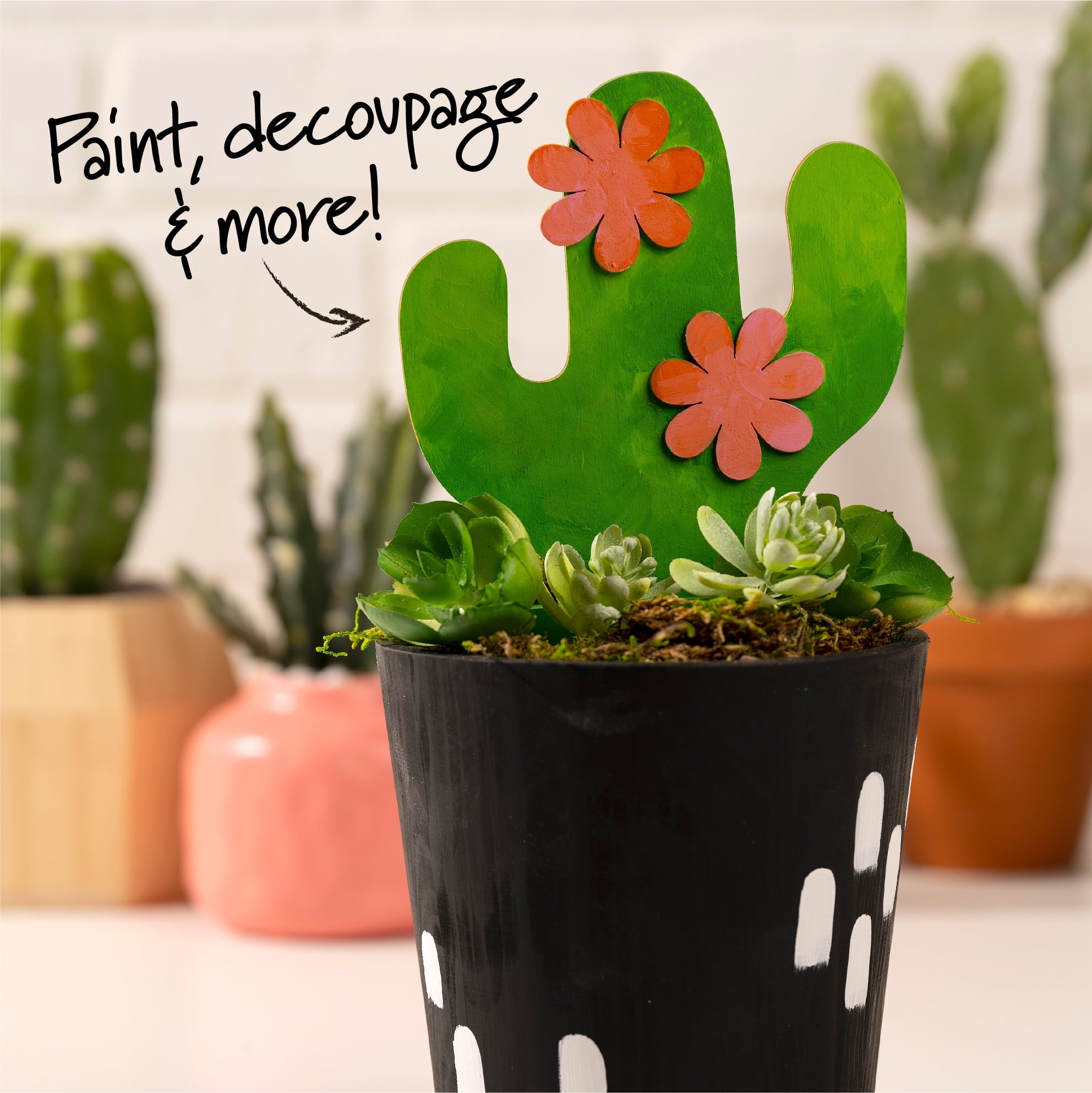 (2 pack) Plaid Surfaces Layered Wood Shape, Cactus