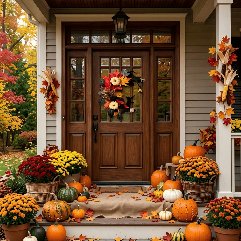 Halloween Wreaths Fall Wreath 15 Inch Fall Halloween Half Wreath with Black Cats-Door Wreath with LED Lantern (Batteries Not Included) Autumn Harvest Wreath for Front Door, Wall, Thanksgiving & Hallo
