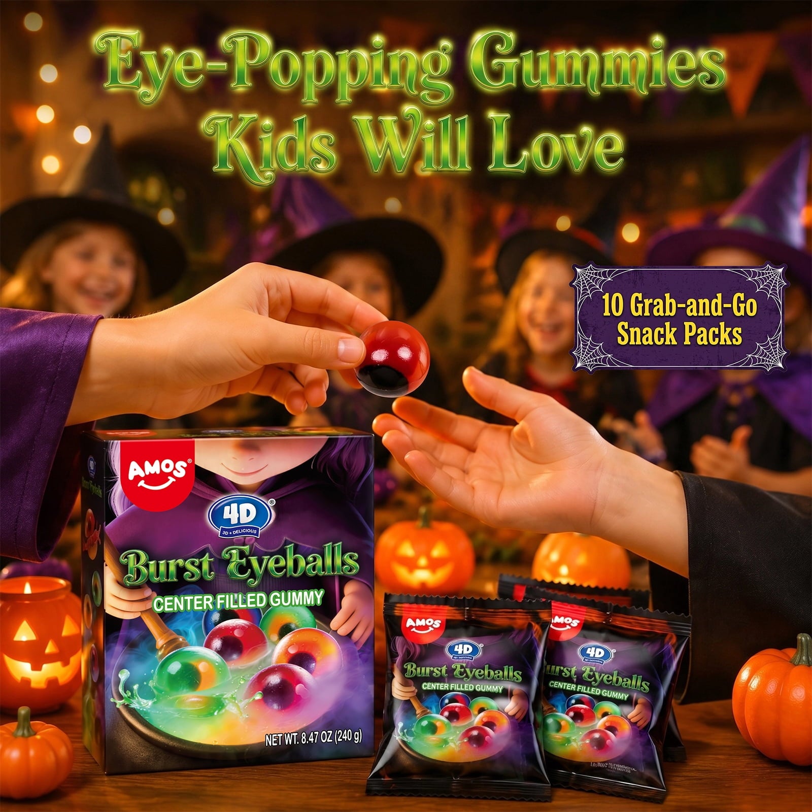 AMOS Cotton Candy Halloween Pizza, Eyeballs Candy for Party, Gluten-Free, 6 Count, 6.35 oz
