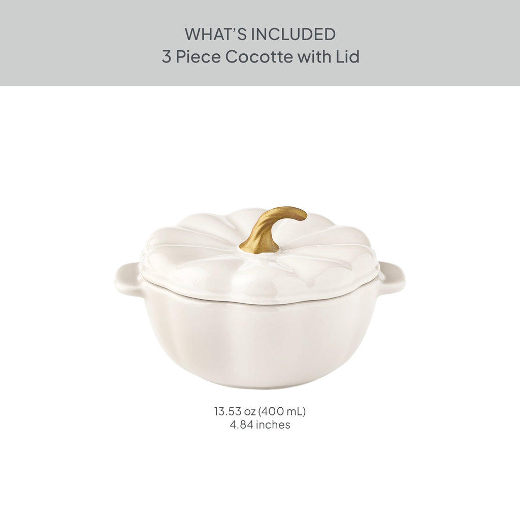 The Pioneer Woman 0.5 Qt Pumpkin Stoneware Mini Cocottes Set with Side Handles, Linen Finish, Set of 3