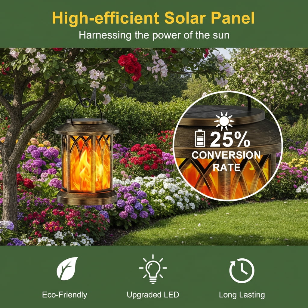 4 Pack Solar Lantern Outdoor Lights, Upgraded Flickering Flame Solar Lanterns Lights Outdoor Waterproof, Hanging Lantern Decorative Solar Powered Lanterns for Yard Patio Path Tree Garden Decor
