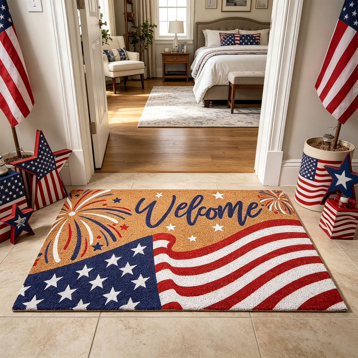 Dpityserensio Halloween Doormat Black Bat and Moon with Striped Border Non-Slip Washable Indoor Outdoor Rug, Vintage Fall Decor