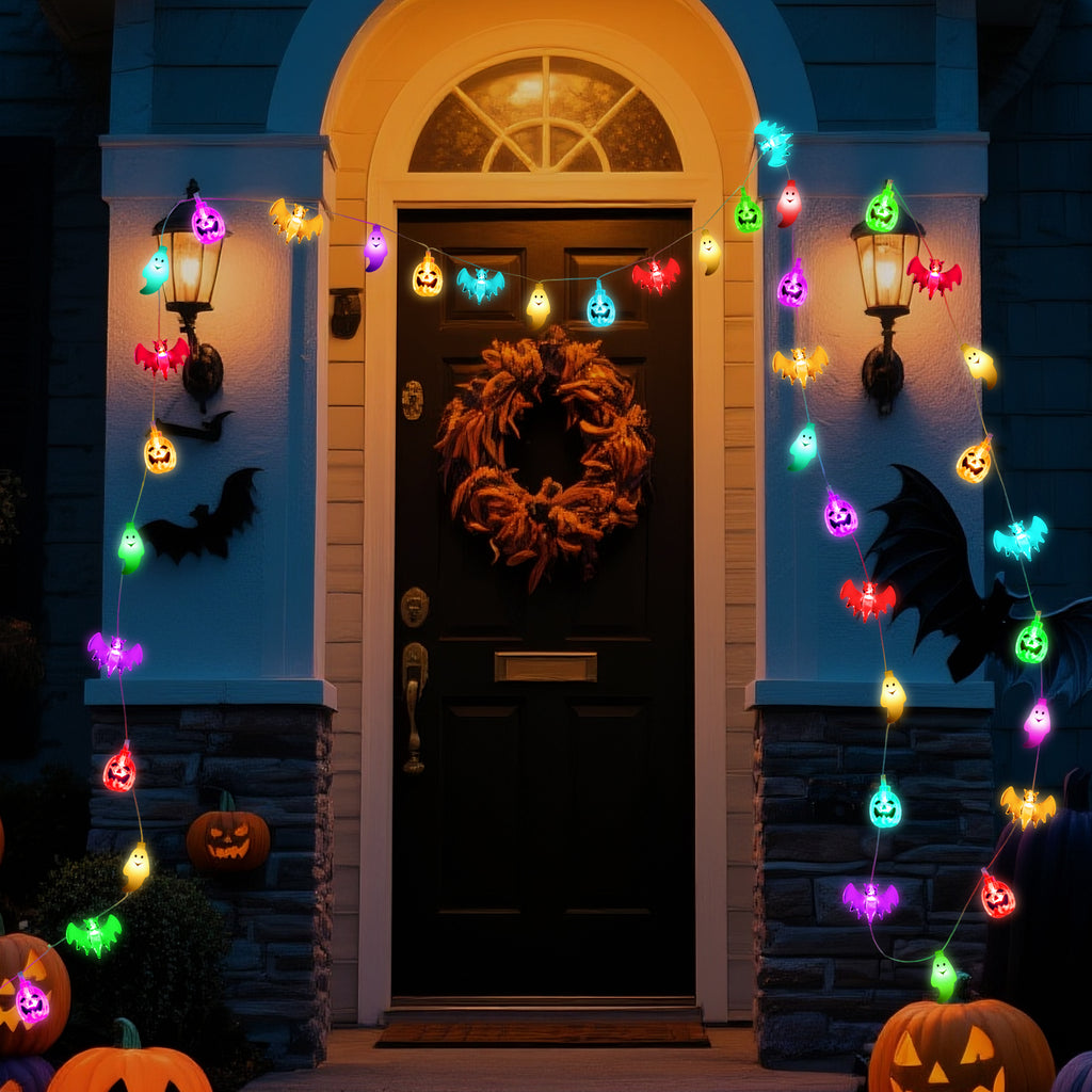 Oziral Halloween String Lights Decorations:Halloween Lights Indoor Outdoor 30 LED Battery Operated Waterproof Lights Remote 3D Pumpkin Bat Ghost Halloween Decorations for bedroom Party Yard Garden