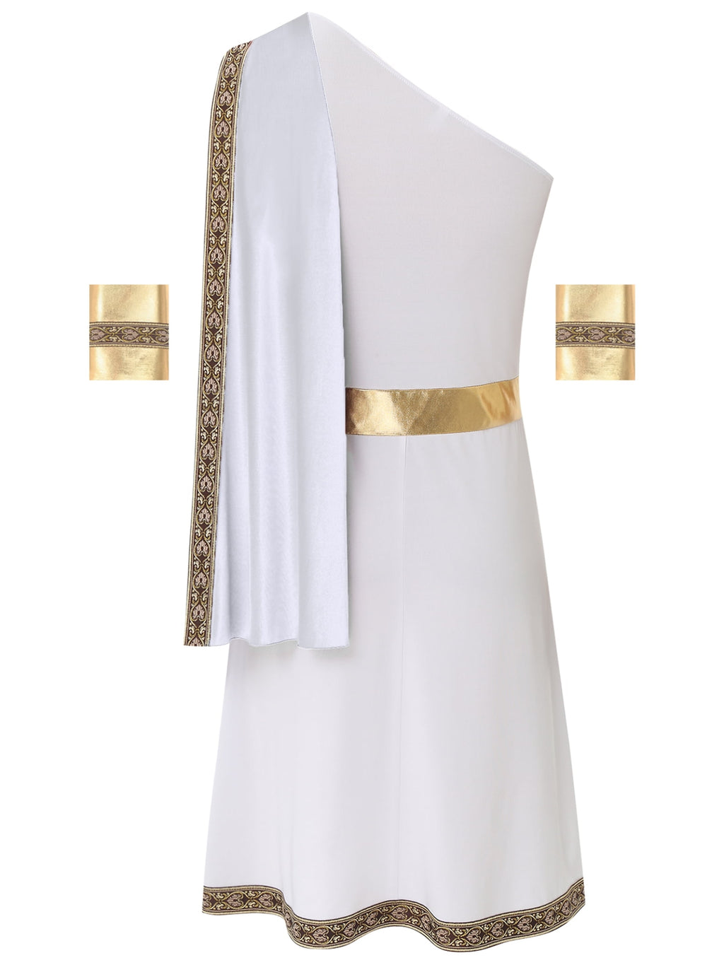 Haitryli Men's Ancient Greek God Toga with Sleeves One Shoulder Halloween Costume Tunic Role Play Black S