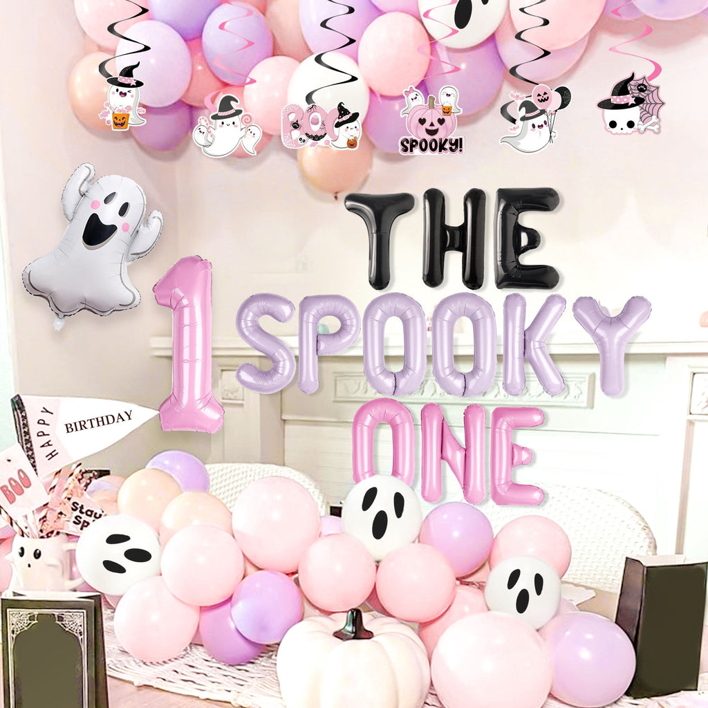 Halloween Party Decorations Set - The Spooky One Theme with Pink Purple Balloons & Ghost Decor