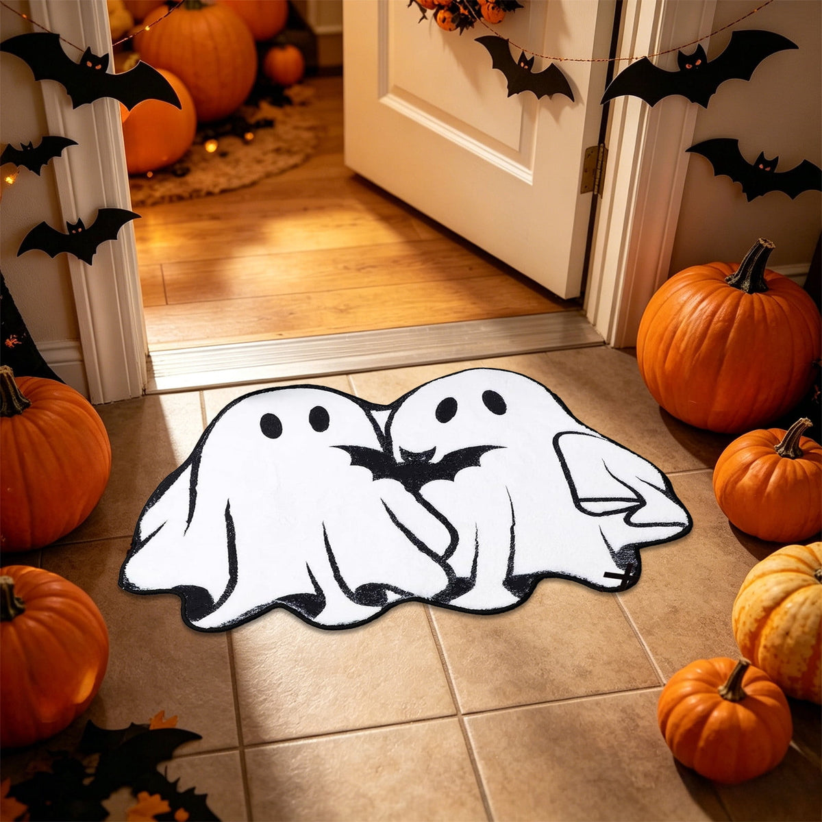 Halloween Bath Mat Ghost Multicolor Irregular Mat 27.56x17.72in Polyester Skidproof & Absorbent for Bathroom Entryway Living Room Halloween Door Mat by MPOISVA
