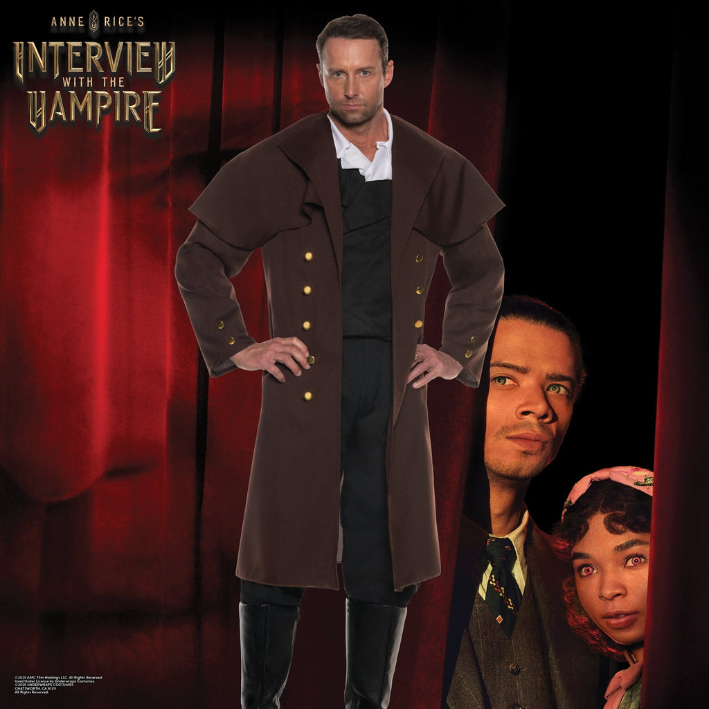 UNDERWRAPS Mens Victorian Travel Coat - Men's Renaissance Costume, Mid Length Coat With Attached Capelet, Steampunk Cosplay, Vampire Costume