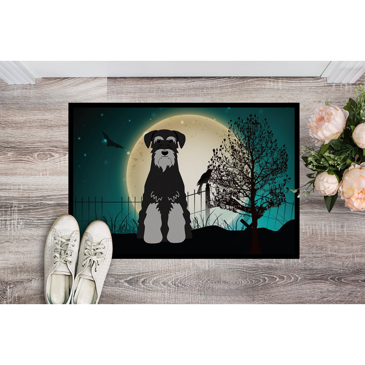 Carolines Treasures Halloween Scary Standard Schnauzer Black Grey Door Mat Indoor Rug or Outdoor Welcome Mat 18x27