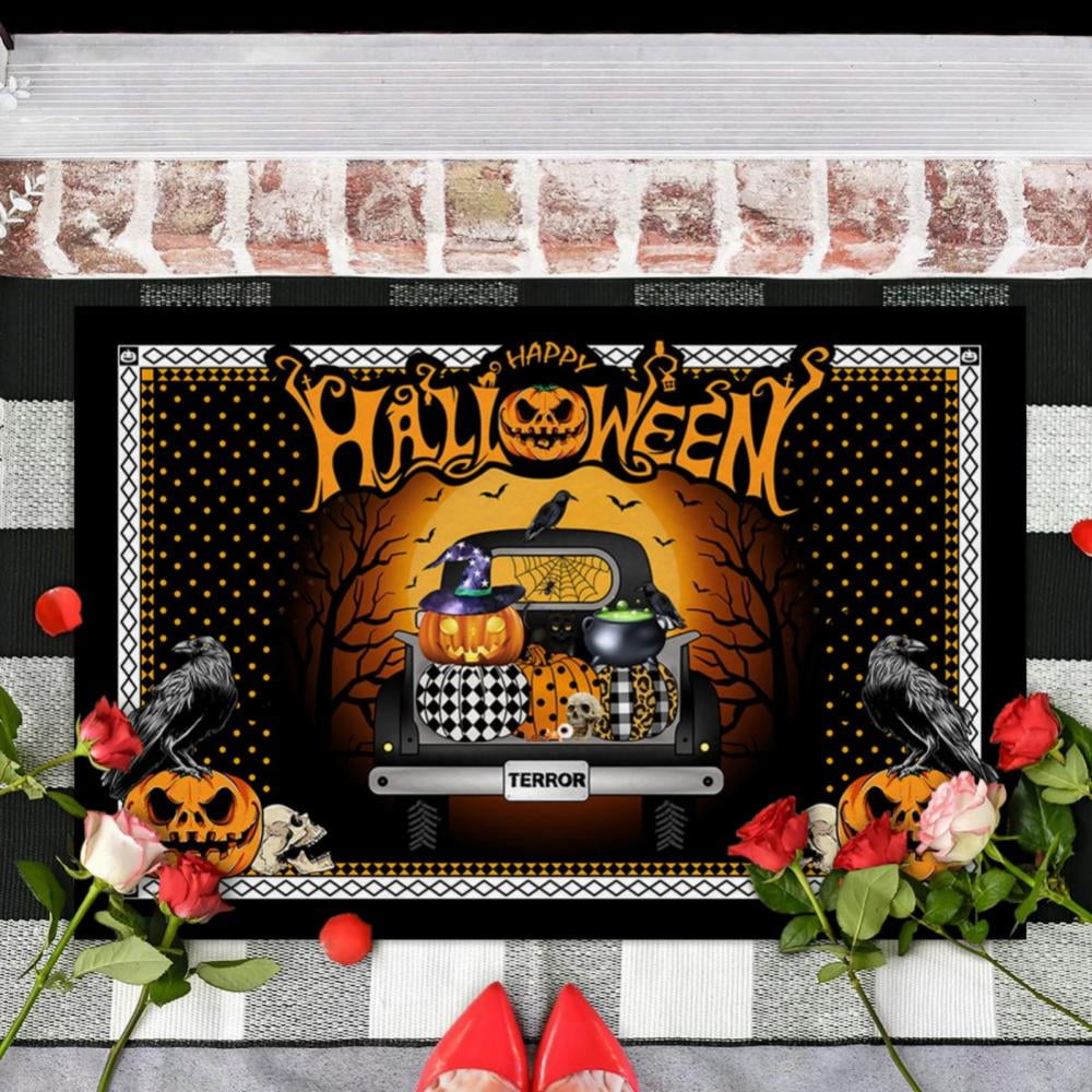 Halloween Door Mat Outdoor Trick or Treat Doormat Non Slip Funny Rug Pumpkin Holiday Decorative Entrance Mat for Halloween Indoor Outdoor Decoration, 15.7x23.6"