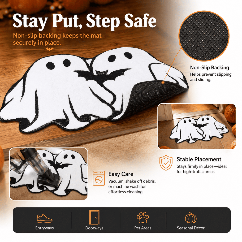 Halloween Door Mat Outdoor Boo Ghost Welcome Doormats for Front Door Non Slip Ghost Floor Mat Black White Stripe Halloween Rug for Entryway Front Porch Outside Decor