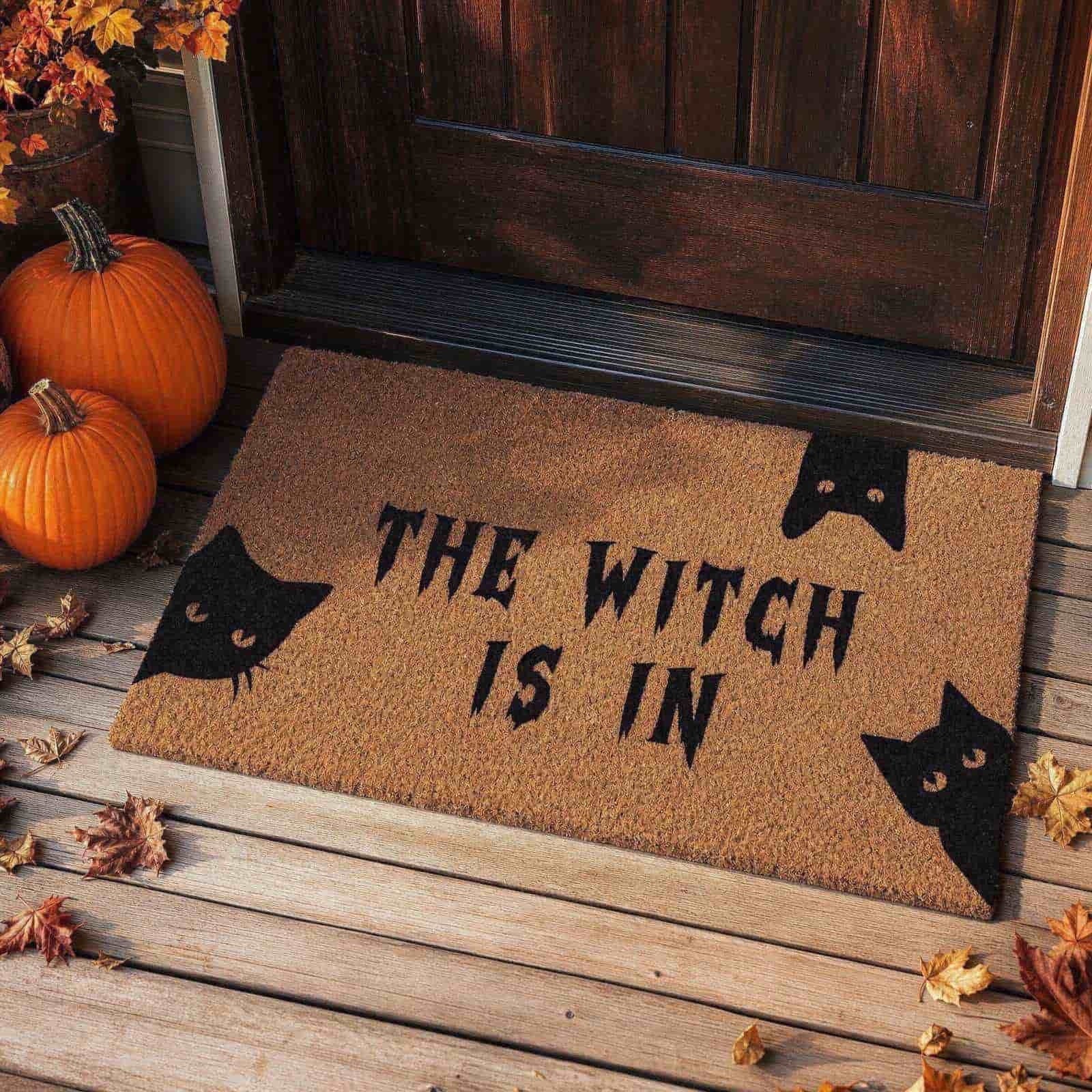 Halloween Black Cat Doormat Outdoor 23x15 Inch, Funny Welcome Mat | Non-Slip PVC Backing, No-bleed Stays Vibrant in Covered Outdoor Areas