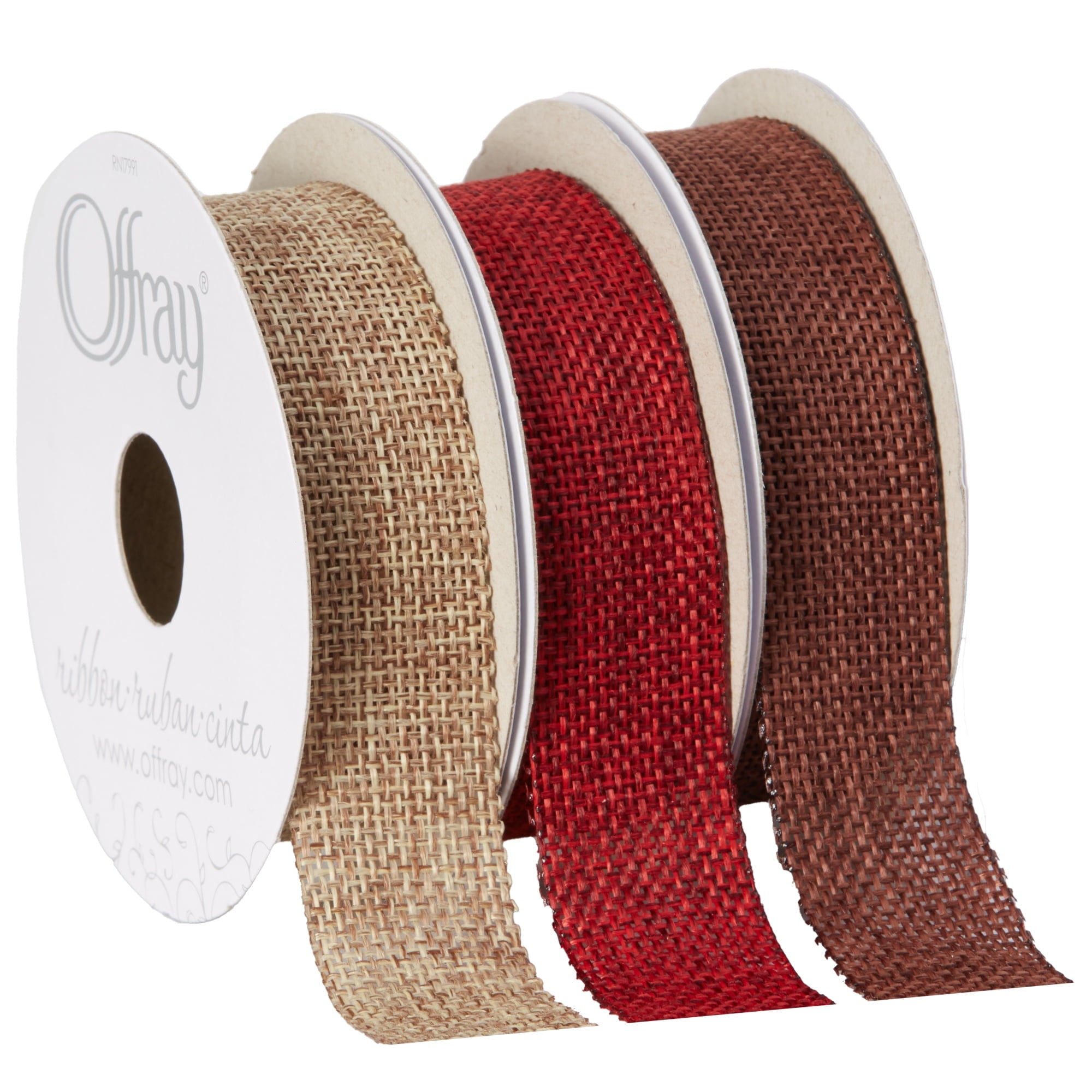 (3 pack) Offray Ribbon, Natural 7/8 inch Woven Burlap Woven Ribbon for Crafts, Gifting, and Wedding, 9 feet, 1 Each