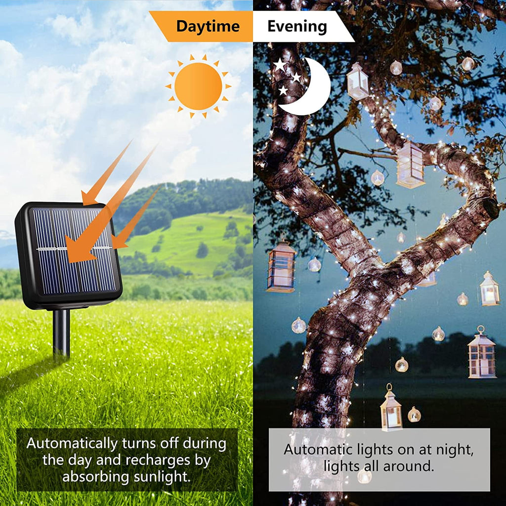 GooingTop Solar String Lights 52.3ft 160 LED Solar Tree Lights Outdoor Waterproof,Camping String Lights Yard Lights Christmas Lights with 8 Modes for Tree Wedding Holiday Party(Warm White)