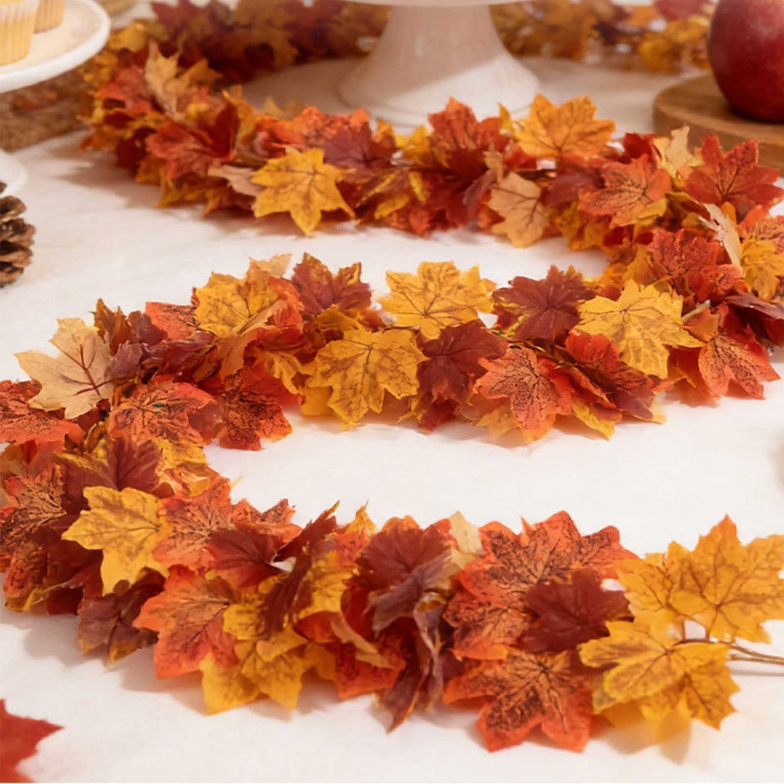 WKSCLPAI Halloween Maple Leaf Garland, Fall Vine Wreaths for Autumn Festivities Decor,Seasonal Garlands for Home,Halloween & Fall Decorations
