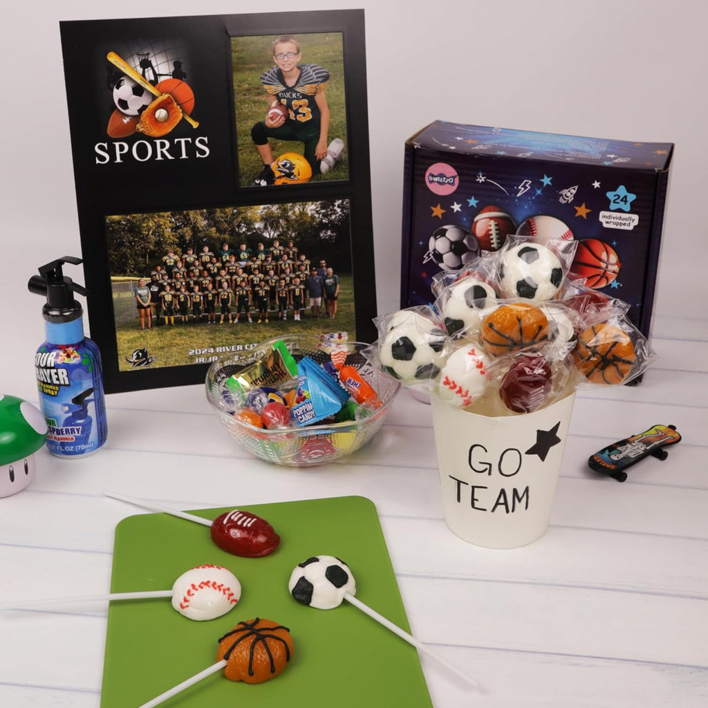 Sports Ball Lollipops, Team Party Favors, Candy Pops, Goodie Bag Fillers, 24 Count, 14.6 Ounce Box