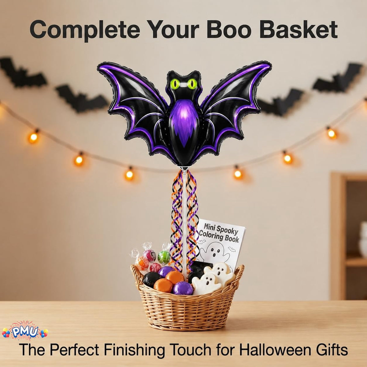 PMU Halloween Pre-Inflated Balloons "Whimsical Pumpkin" 9 Inch Air-Filled Pre-inflated with a Cup and a Stick (1/Pkg) Pkg/1