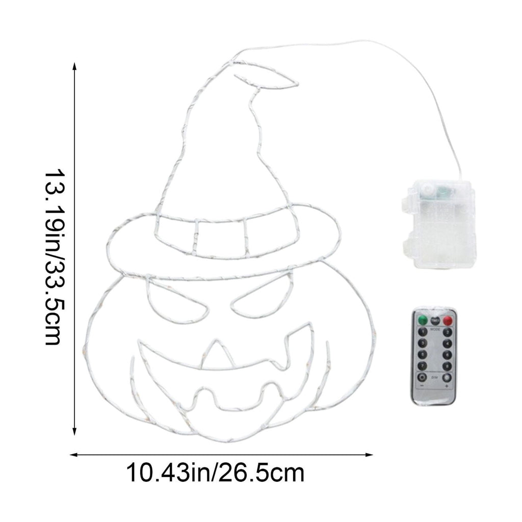 Btomtd Halloween Thanksgiving Window Light Iron Forged Hat and Pumpkin Shape Decorative Light with 8 Modes Remote Control Glowing Indoor Outdoor Holiday Decor, White