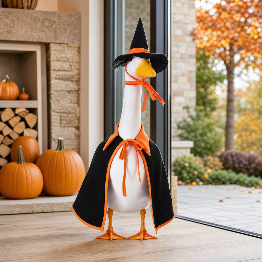 Thanksgiving Harvest Outfit for 23" Porch Goose, Goose Fall Theme Dress in White&Orange with Headwear Fall Harvest Decor for 23" Goose Outdoor Patio Yard Lawn Decoration