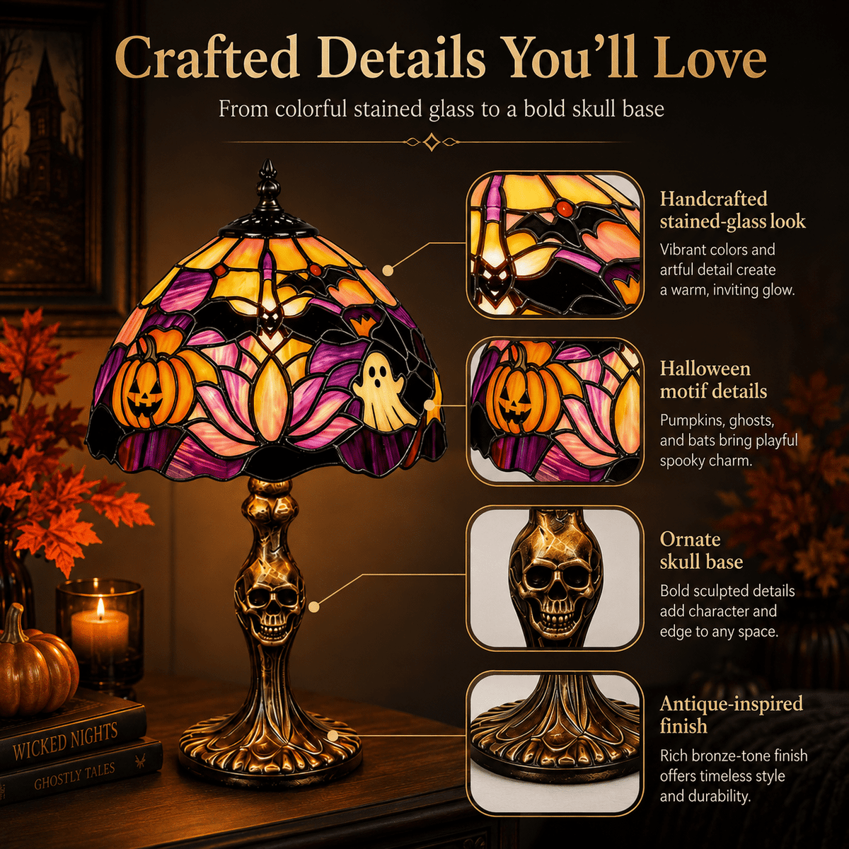 Diceymbol Halloween Decorations and Fall Decor, Halloween Venue Decoration Ghost Props LED Illuminated Ghost Decorations for Tabletop, Mantel, Shelf Indoor Outdoor 9.05 inch