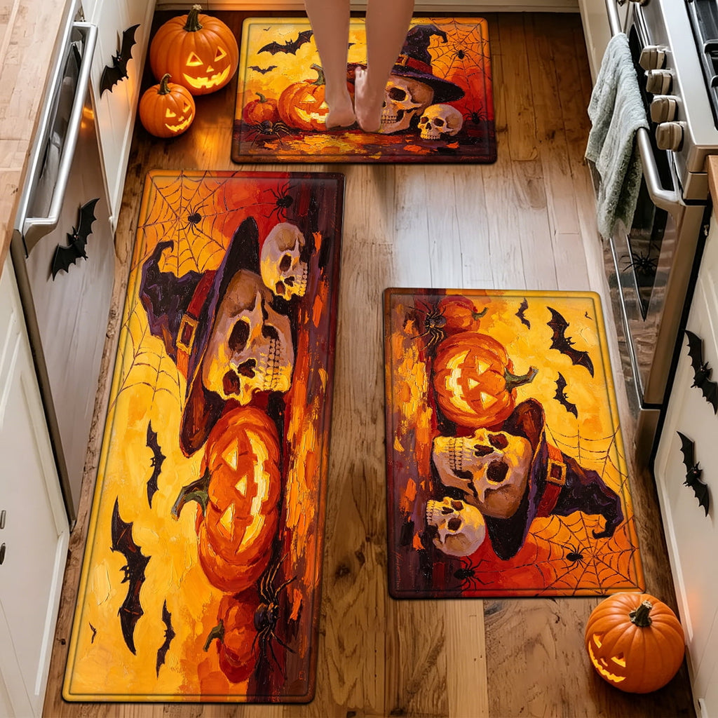 YIMEIS Halloween Pumpkin Lanterns 1Pc Flannel Mat and Kitchen Rugs,Soft Non-slip,Perfect for Home Bathroom