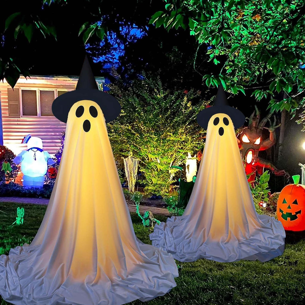 Ywuzuh Halloween Decorations Ghost Decorations Spooky Ghost Halloween Decor with Witch Hat, Scary Ghosts Decor with Led Lights for Front Porche Yard Garden Home