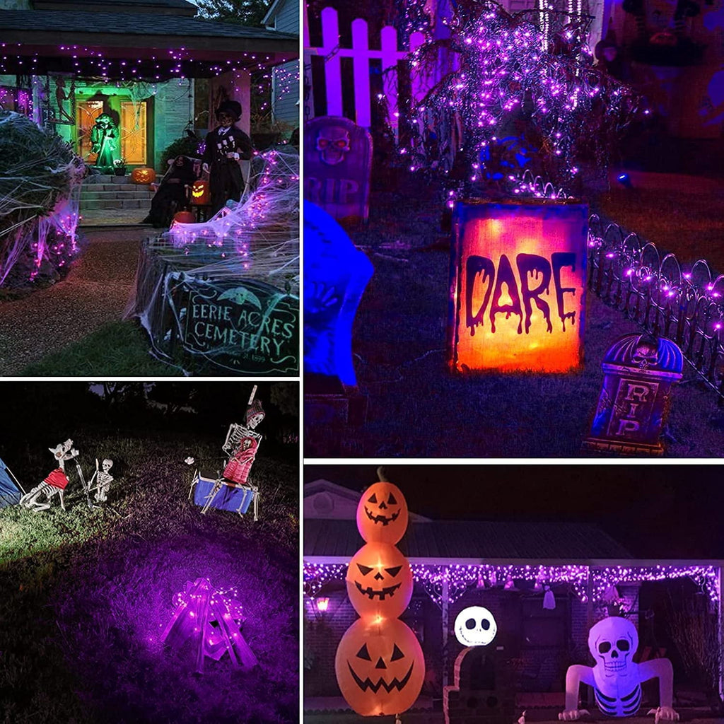 Purple Solar Fairy Lights Outdoor Waterproof, 4 Packs Each 33ft 100 LED Solar String Lights, 8 Modes Silver Wire Solar Twinkle Lights for Halloween Christmas Patio Garden