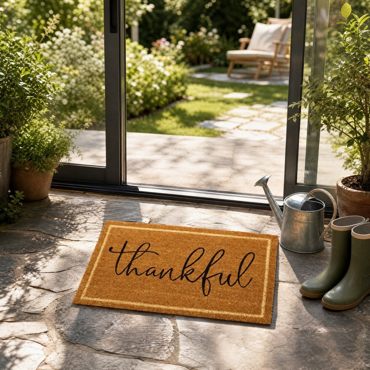 Fall Pumpkin Coir Doormat, Oh My Gourd Anti-Slip Front Door Mat Vintage Harvest Thanksgiving Halloween Entryway Floor Rug