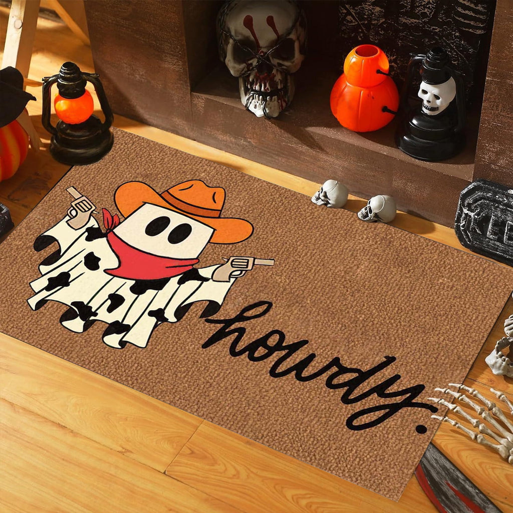 Ghost Cowboy Doormat for Halloween, Halloween Decroation Rug, Boo Doormats Washable Fall Door Mats Spooky Door Decor for Outside Patio Floor Entry Porch Garage Office
