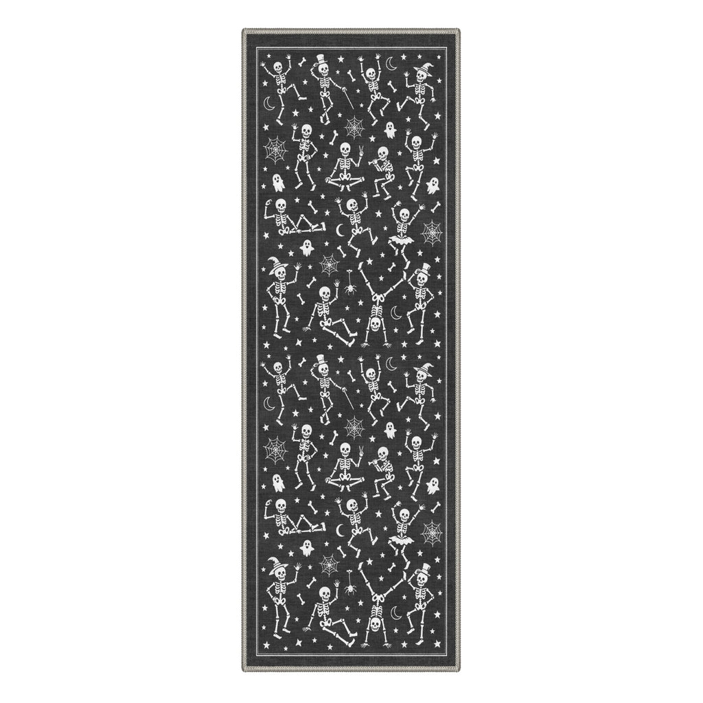 GENIMO 2'x7' Halloween Runner Rug, Washable Non Slip Soft Whimsical Skeleton Indoor Outdoor Hallway Runner for Porch Patio Kitchen Entryway, Charcoal Black