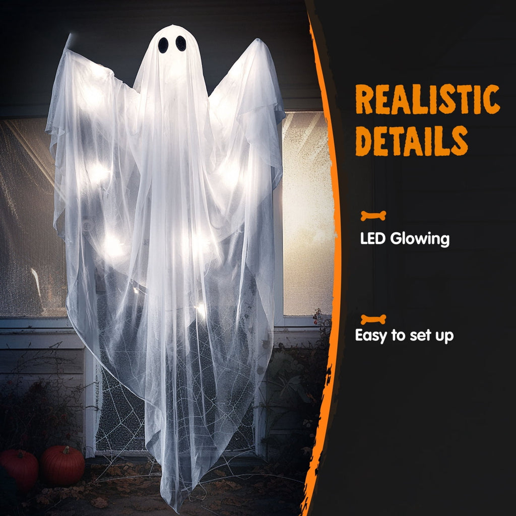 Joyfy 47inch Halloween Decorations Outdoor Hanging Ghost,Light up White Ghosts with Spooky Warm White LED Light,Halloween Outdoor Yard Porch Decorations,Haunted House Decorations